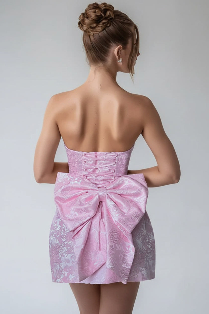 Robe Courte Femme Jacquard Sans Bretelles Dos Nu | Élégante Soirée Cocktail | ROBEMODE