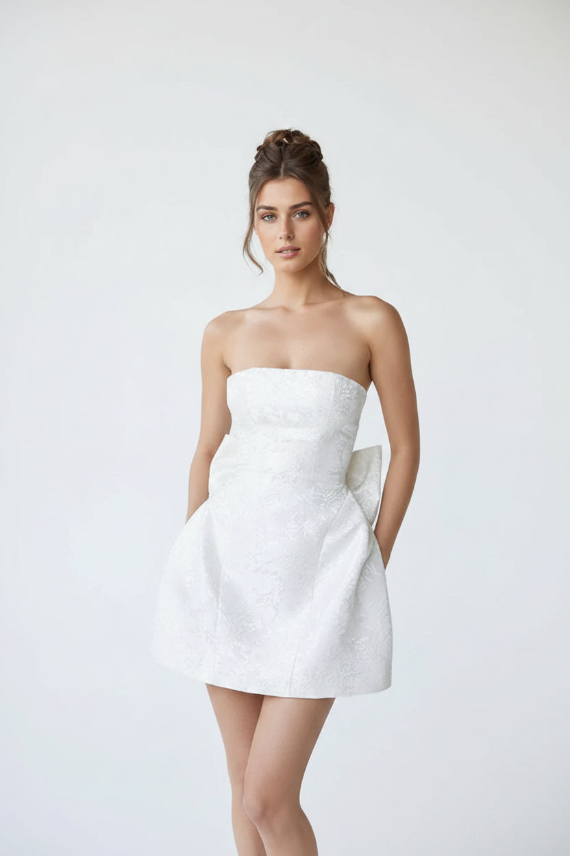 Robe Courte Femme Jacquard Sans Bretelles Dos Nu | Élégante Soirée Cocktail | ROBEMODE