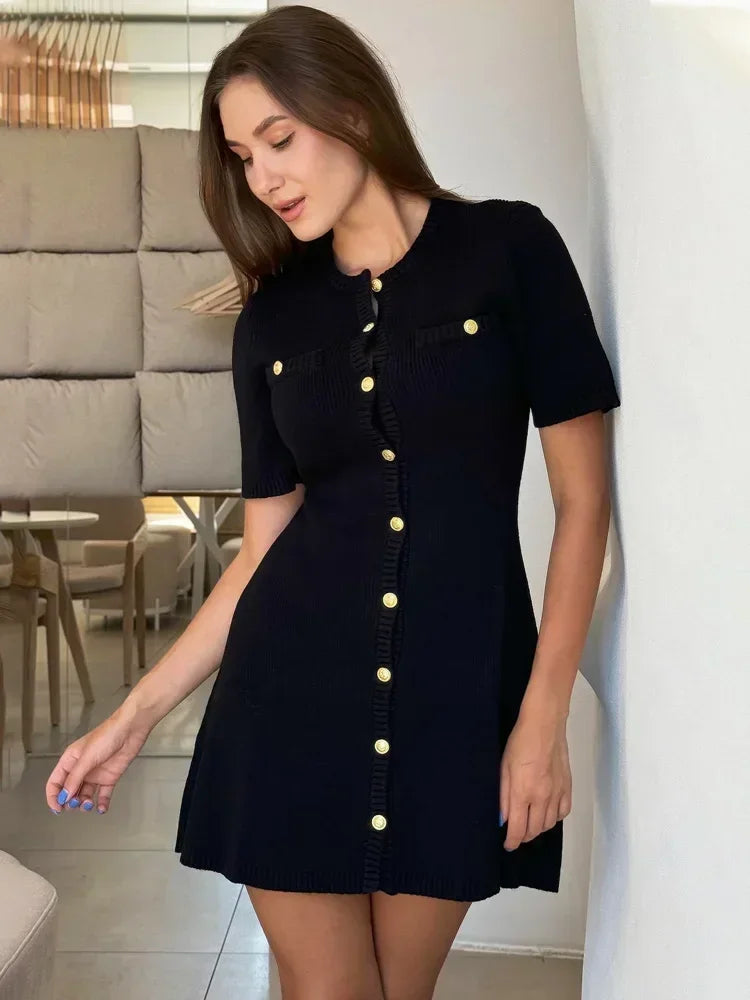 Robe Courte Femme Maille Boutonnée | 3 Coloris + Manches Courtes + Confort Casual Chic | ROBEMODE