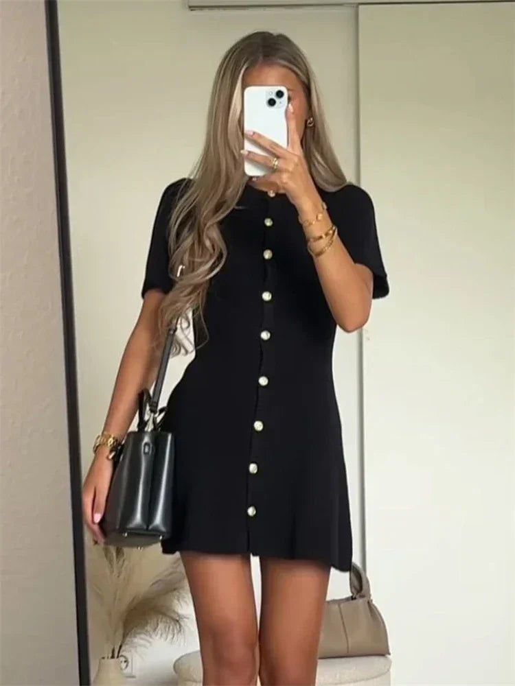 Robe Courte Femme Maille Boutonnée | 3 Coloris + Manches Courtes + Confort Casual Chic | ROBEMODE