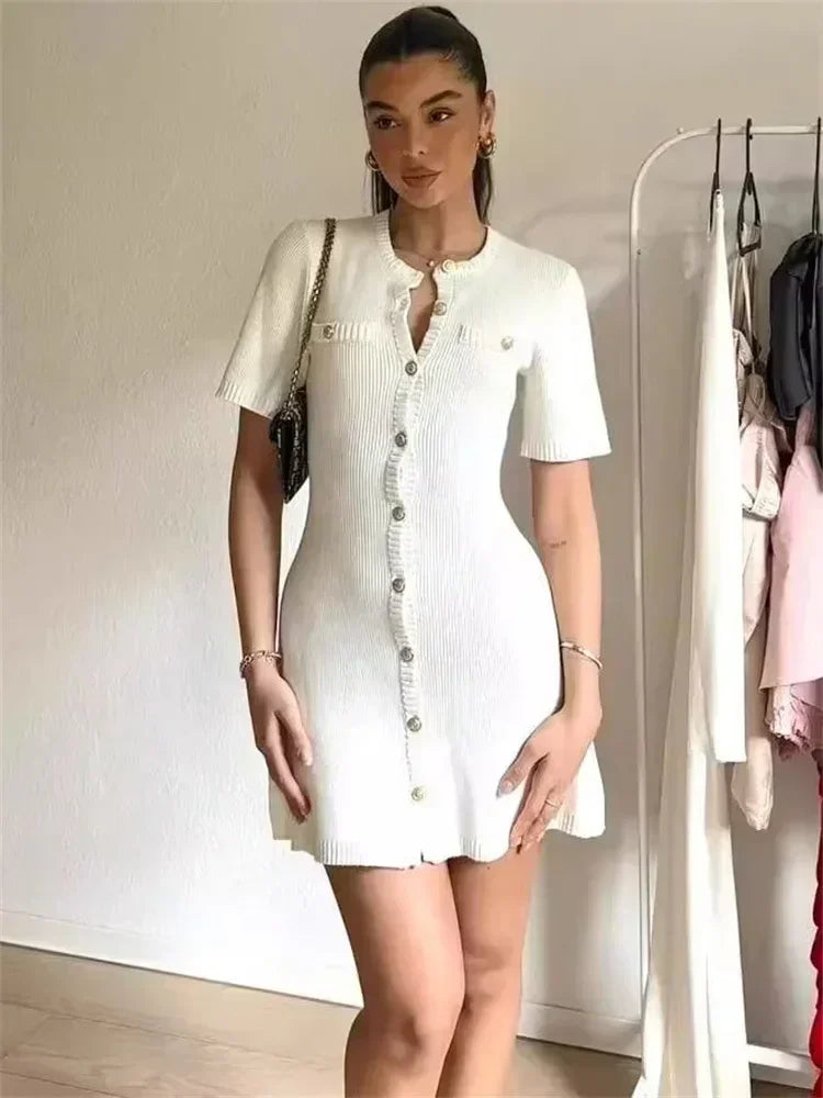 Robe Courte Femme Maille Boutonnée | 3 Coloris + Manches Courtes + Confort Casual Chic | ROBEMODE
