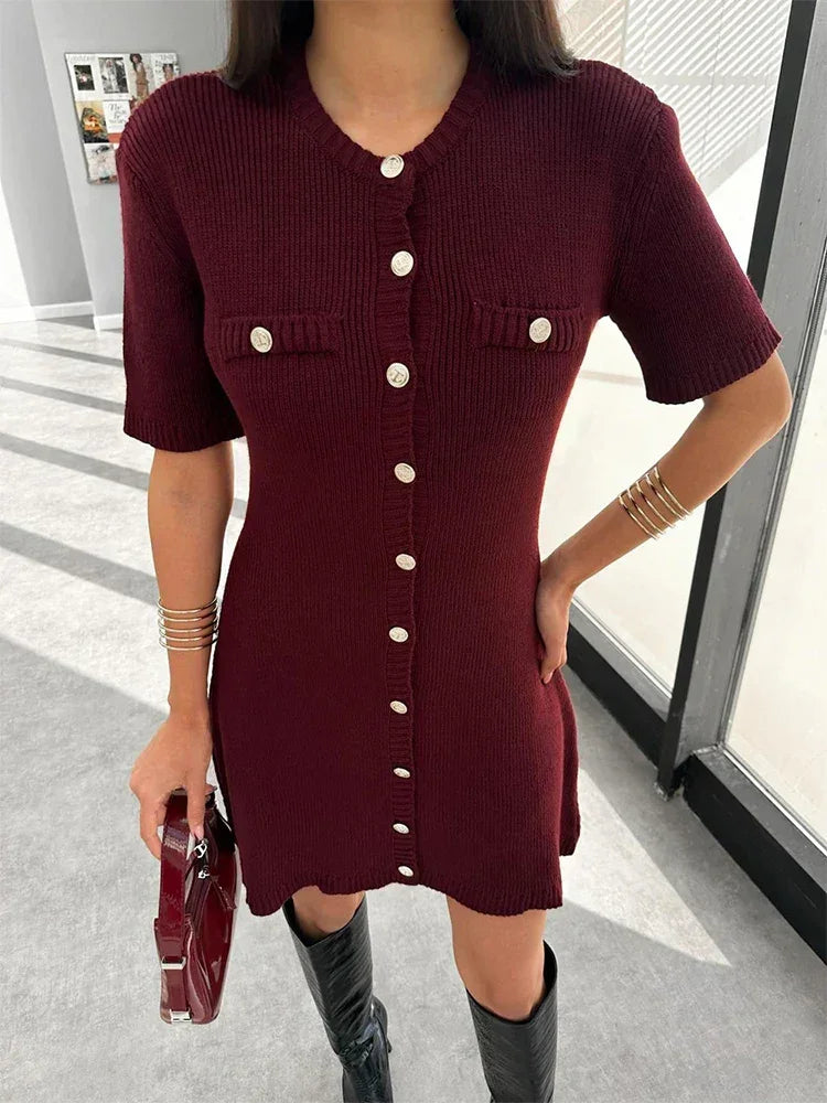 Robe Courte Femme Maille Boutonnée | 3 Coloris + Manches Courtes + Confort Casual Chic | ROBEMODE