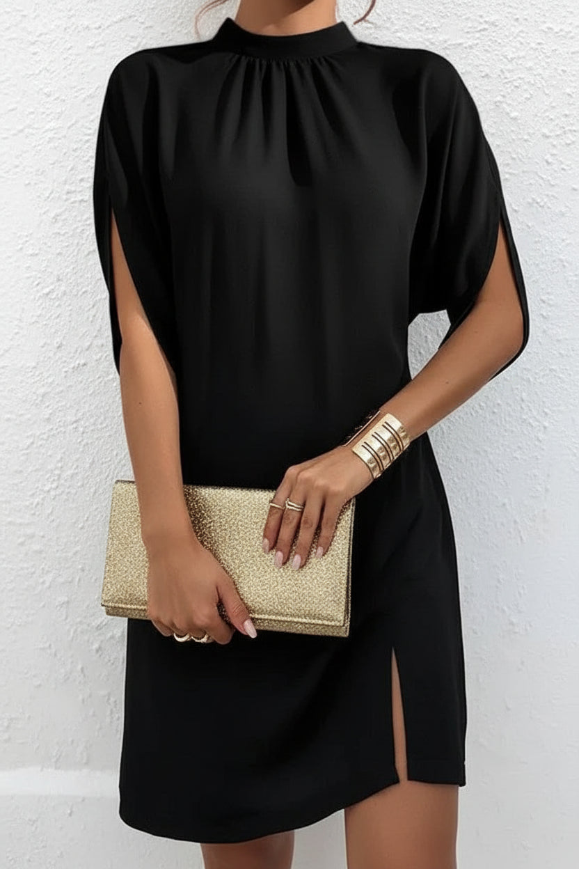 Robe Courte Femme Manches Chauve-Souris Col Plissé | Soirée Chic 10 Coloris | ROBEMODE