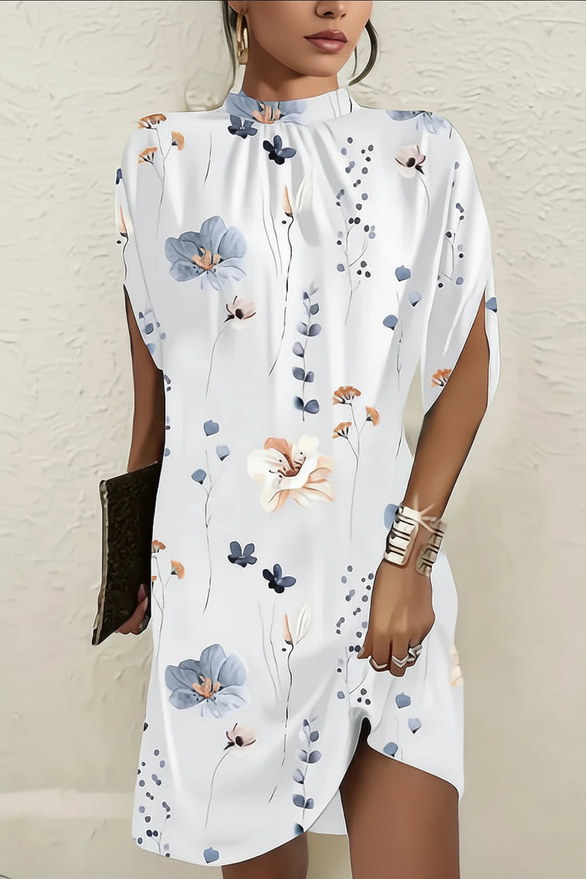 Robe Courte Femme Manches Chauve-Souris Col Plissé | Soirée Chic 10 Coloris | ROBEMODE