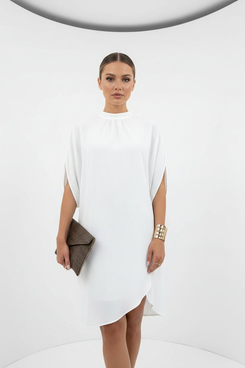 Robe Courte Femme Manches Chauve-Souris Col Plissé | Soirée Chic 10 Coloris | ROBEMODE