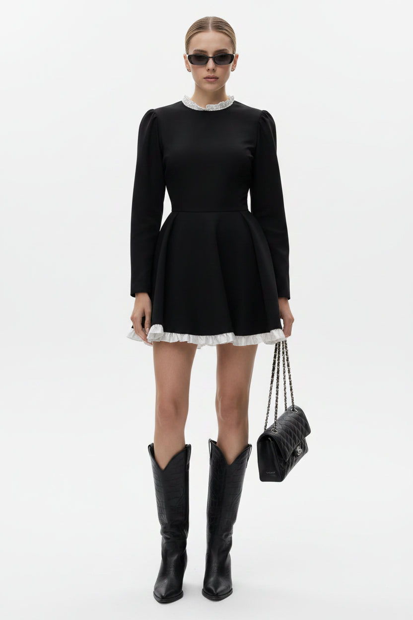 Robe courte femme avec col ruché et manches longues | Coupe féminine + Style élégant + Facile à accessoiriser – ROBEMODE