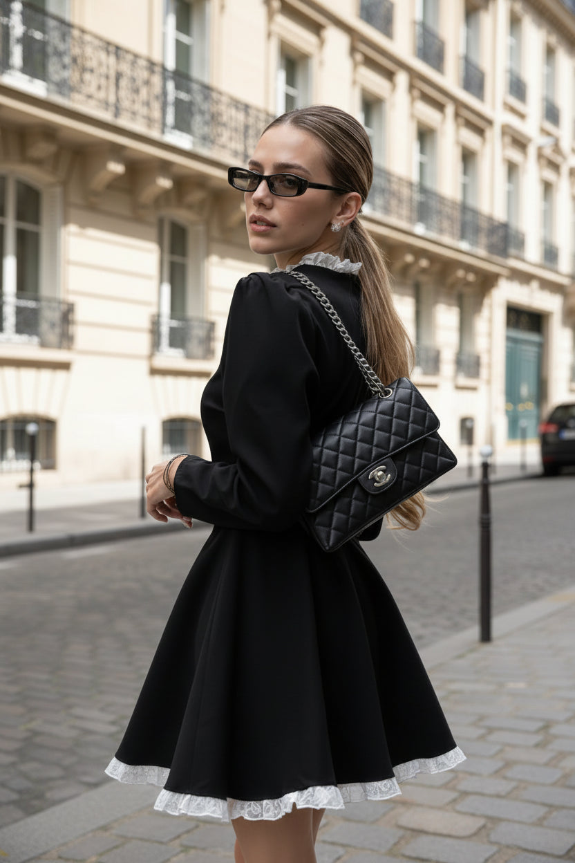 Robe courte femme avec col ruché et manches longues | Coupe féminine + Style élégant + Facile à accessoiriser – ROBEMODE