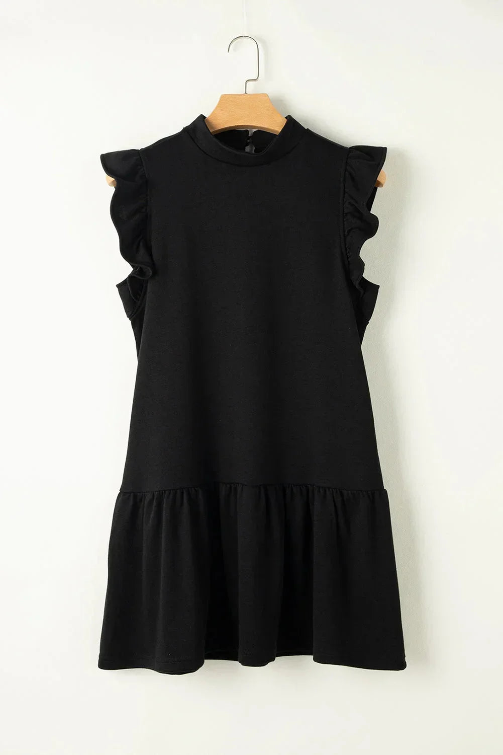 Robe courte noire à volants manches courtes femme | ROBEMODE