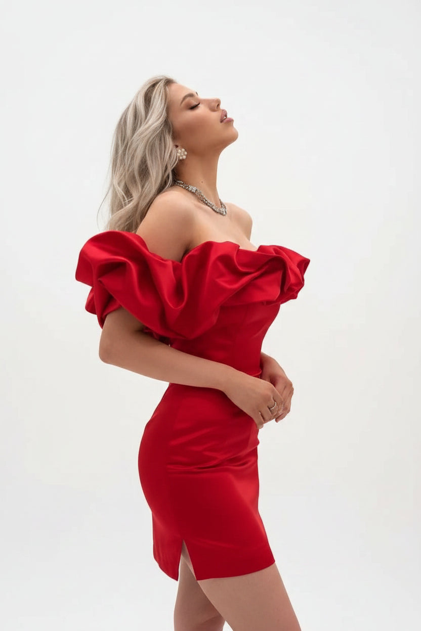 Robe courte femme épaules dénudées avec volants soirée | Coupe féminine + Style élégant + Facile à accessoiriser – ROBEMODE