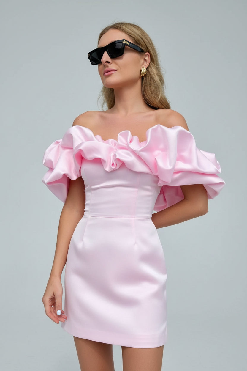 Robe courte femme épaules dénudées avec volants soirée | Coupe féminine + Style élégant + Facile à accessoiriser – ROBEMODE