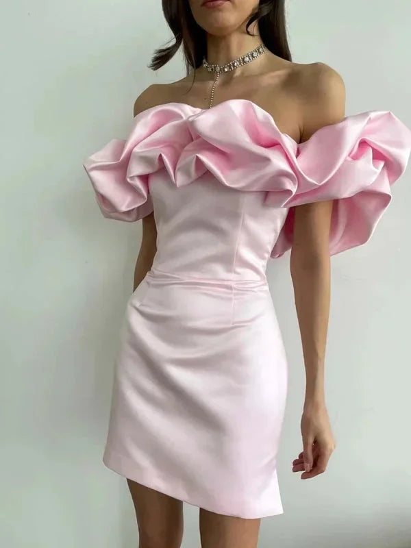 Robe courte femme épaules dénudées avec volants soirée | Coupe féminine + Style élégant + Facile à accessoiriser – ROBEMODE