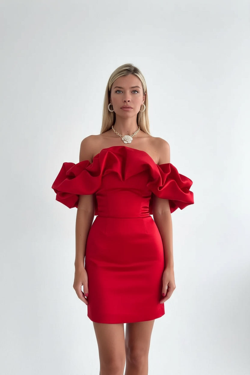Robe courte femme épaules dénudées avec volants soirée | Coupe féminine + Style élégant + Facile à accessoiriser – ROBEMODE