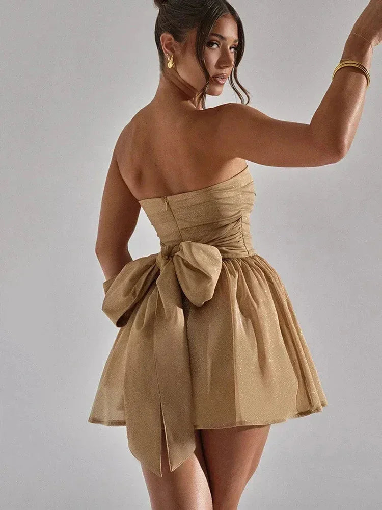 Robe Courte Pailletée Bustier Plissée Soirée 4 Coloris | ROBEMODE
