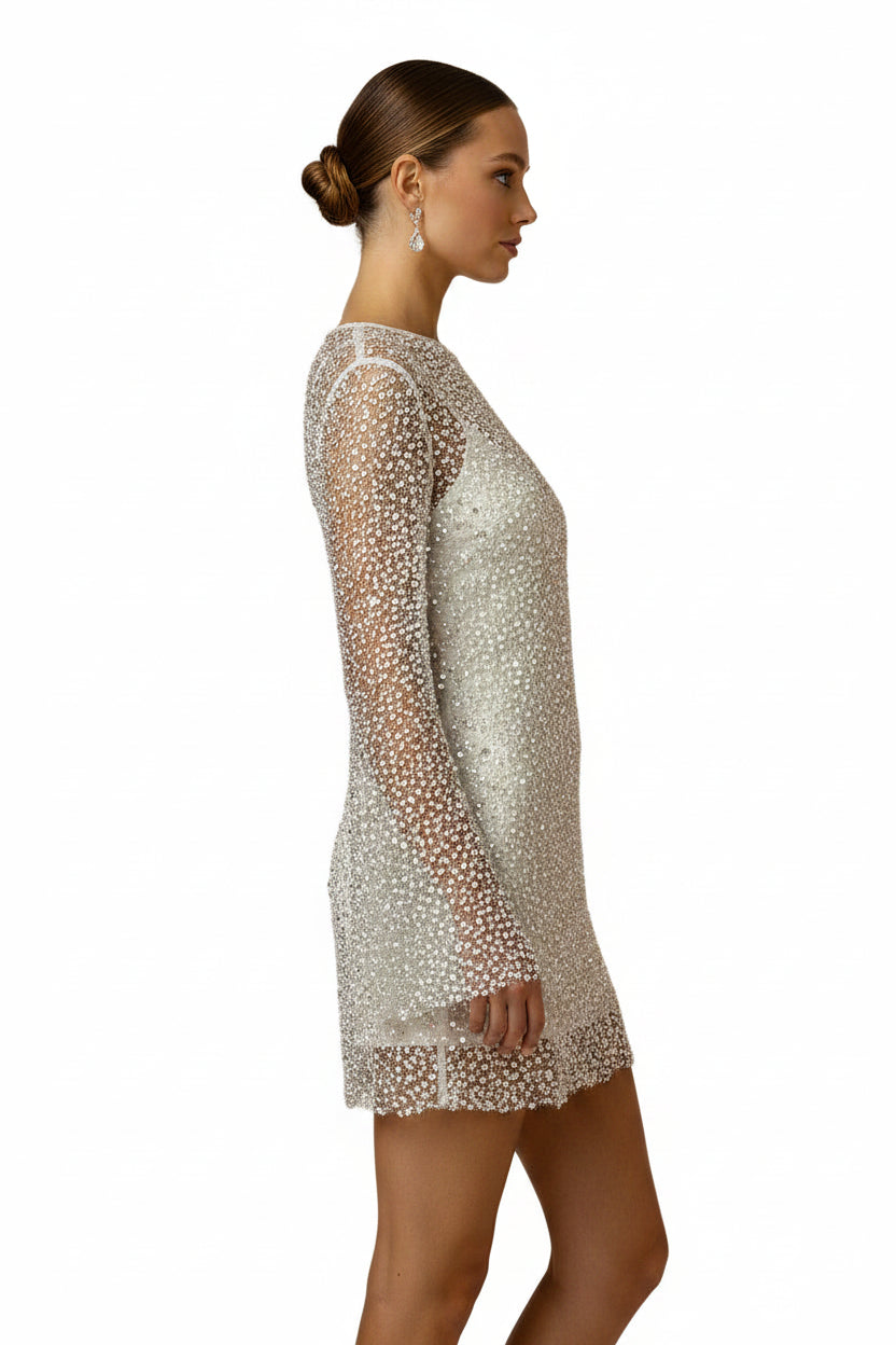 Robe Courte Sequins Manches Longues Soirée 2 Coloris | ROBEMODE