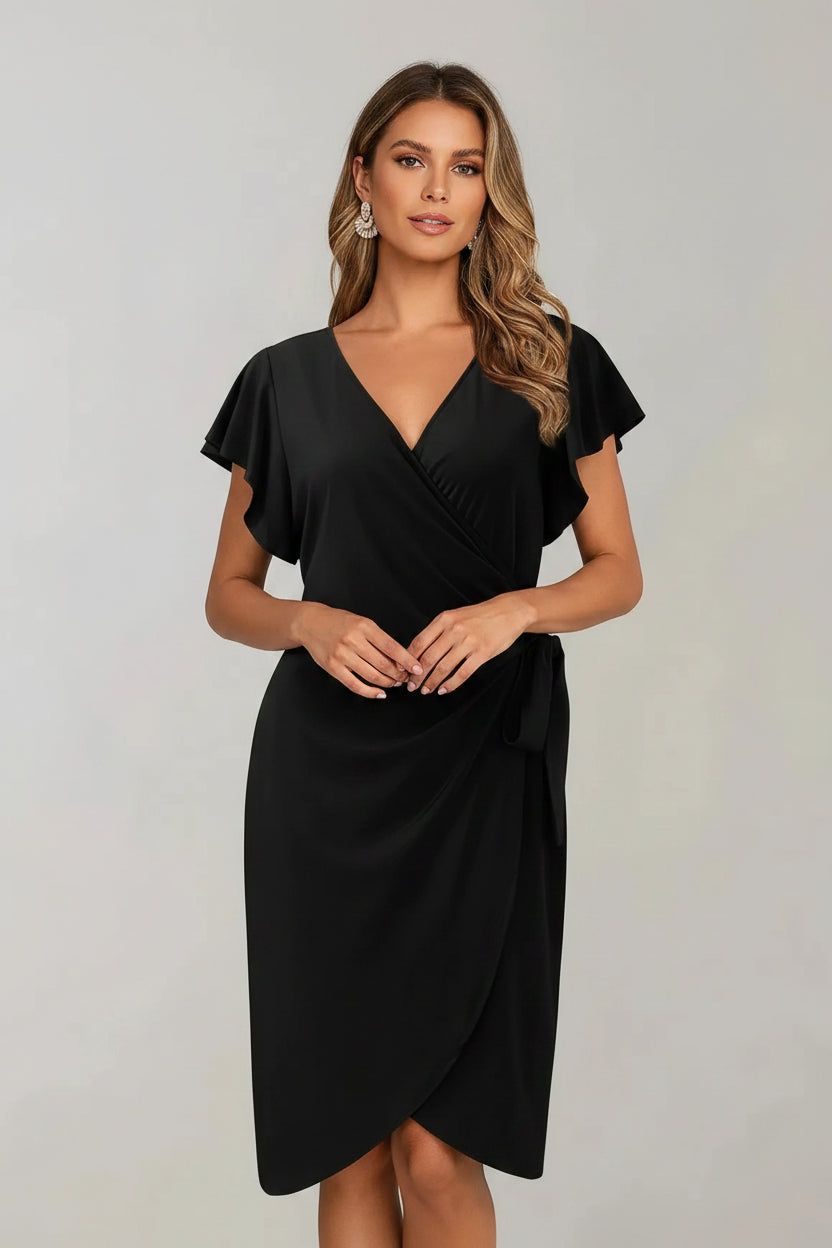 Robe Courte Portefeuille Col V Nœud Manches Courtes 5 Coloris | ROBEMODE
