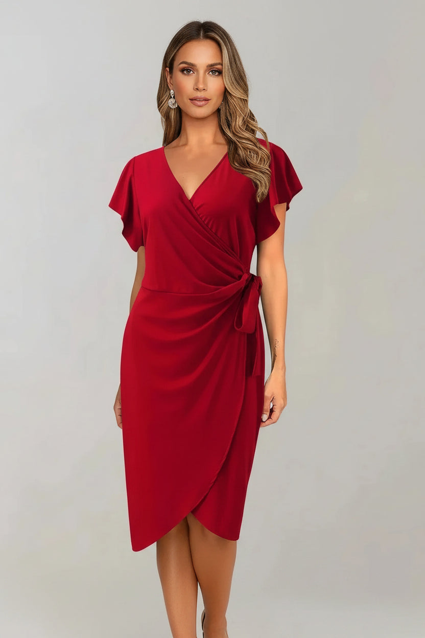 Robe Courte Portefeuille Col V Nœud Manches Courtes 5 Coloris | ROBEMODE