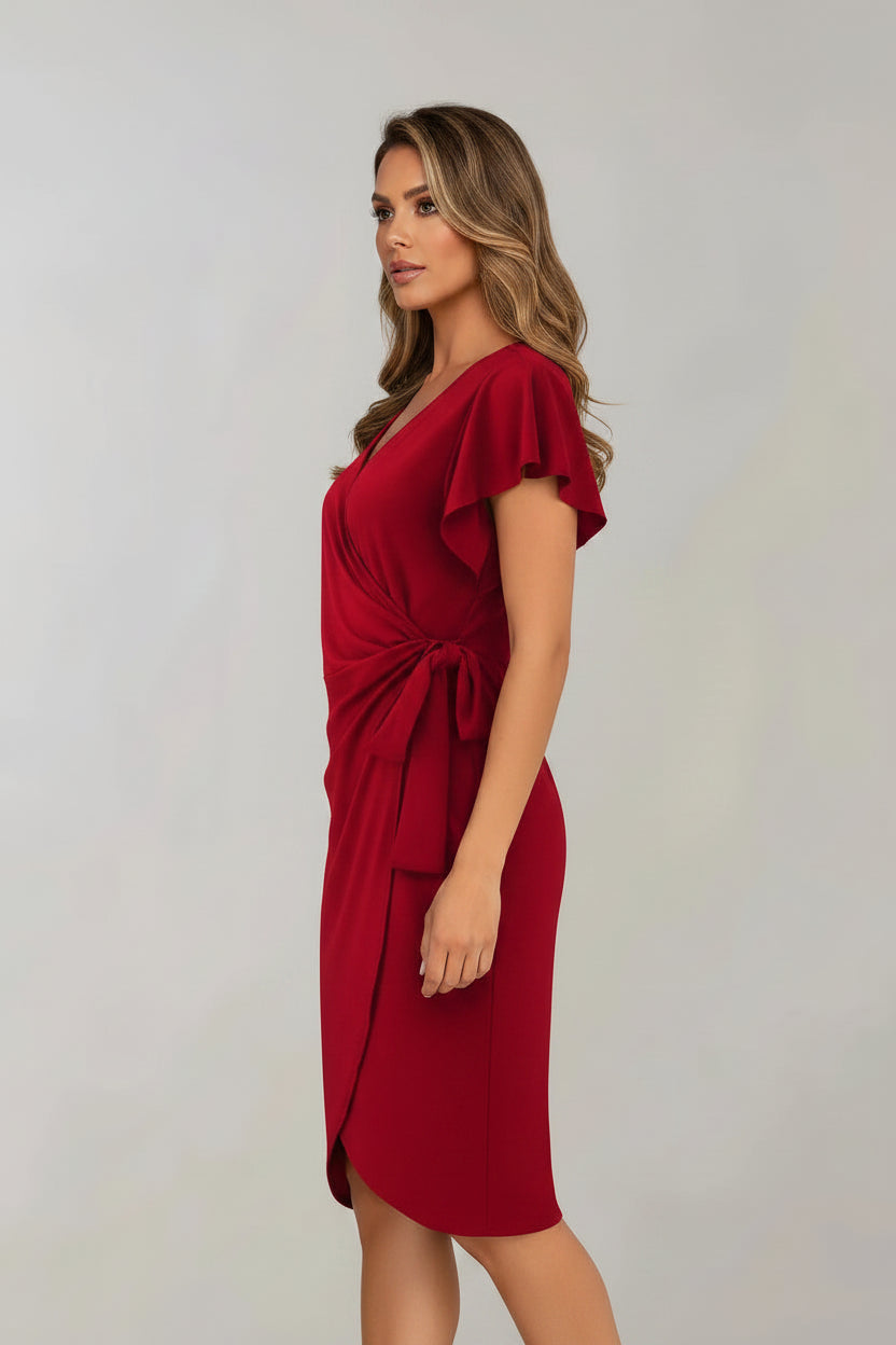Robe Courte Portefeuille Col V Nœud Manches Courtes 5 Coloris | ROBEMODE