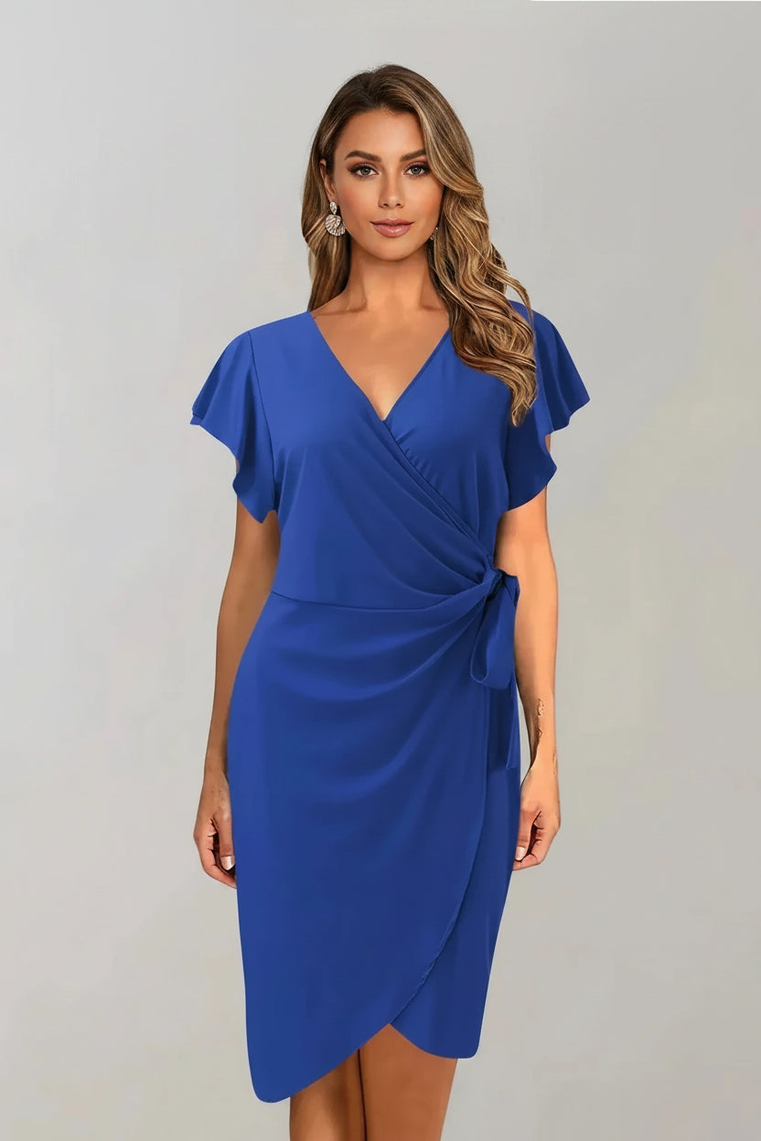 Robe Courte Portefeuille Col V Nœud Manches Courtes 5 Coloris | ROBEMODE