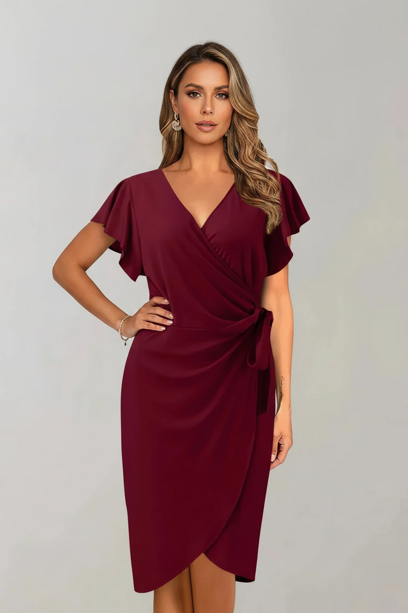 Robe Courte Portefeuille Col V Nœud Manches Courtes 5 Coloris | ROBEMODE