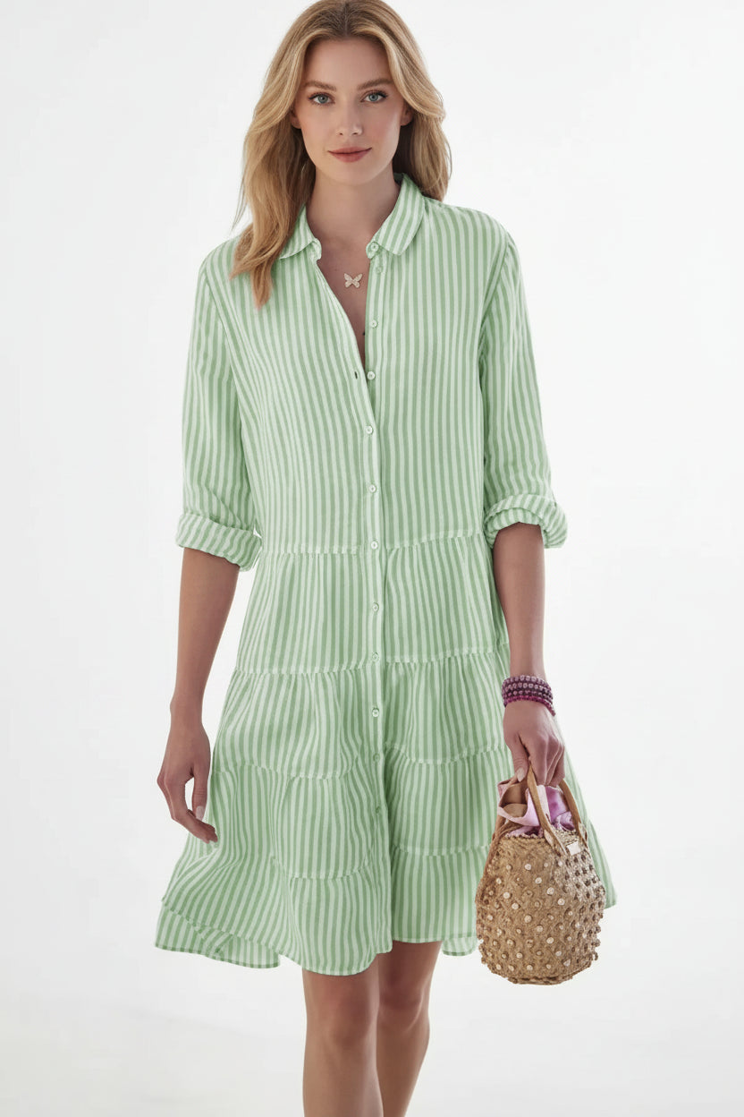 Robe courte femme boutonnée à rayures manches longues | Coupe féminine + Style élégant + Facile à accessoiriser – ROBEMODE