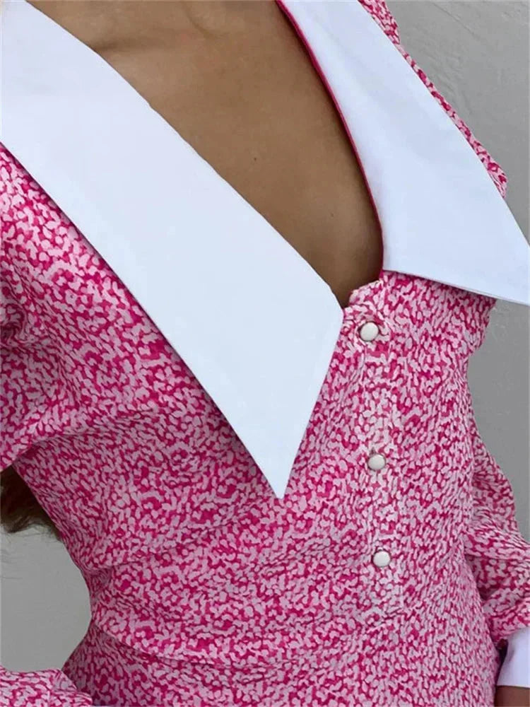 Robe courte rose à manches bouffantes col blanc | Coupe féminine + Style élégant + Facile à accessoiriser – ROBEMODE