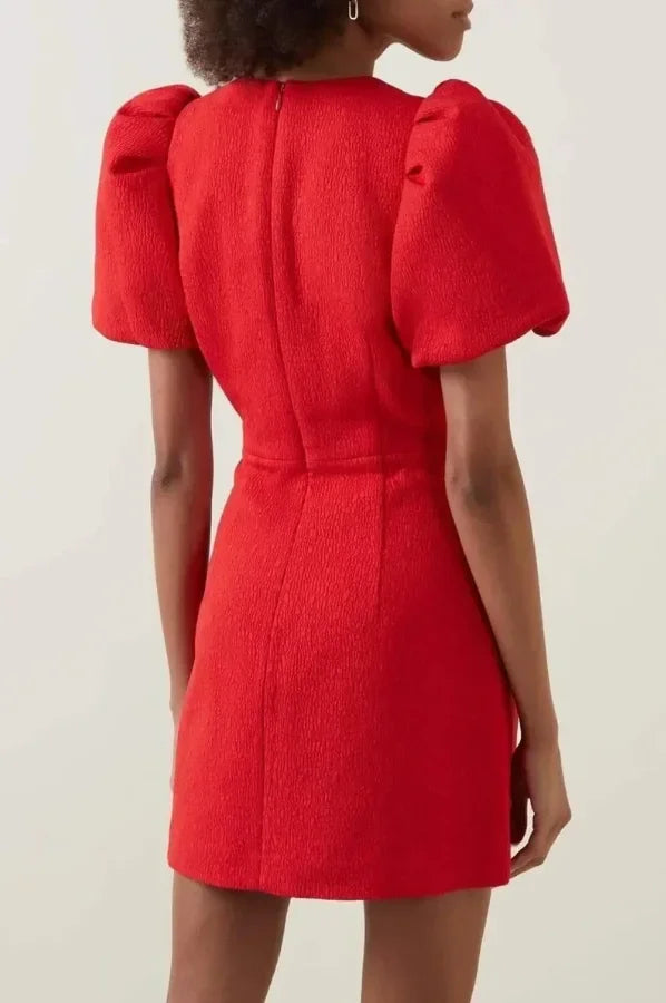 Robe courte rouge femme cœur et manches bouffantes | Coupe féminine + Style élégant + Facile à accessoiriser – ROBEMODE