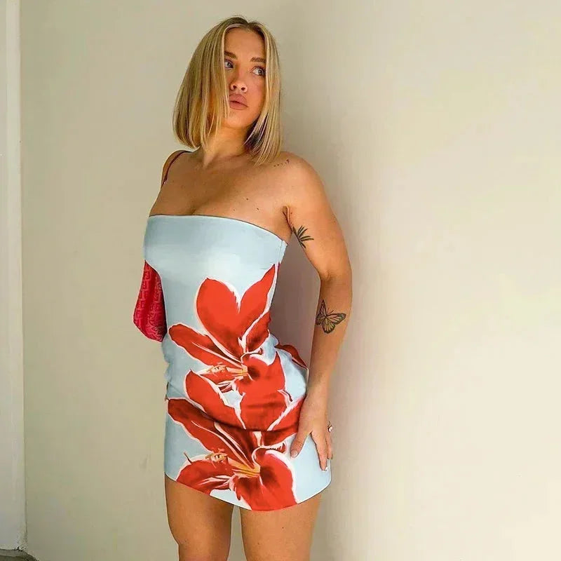 Robe courte femme sans bretelles à motif floral | Coupe féminine + Style élégant + Facile à accessoiriser – ROBEMODE