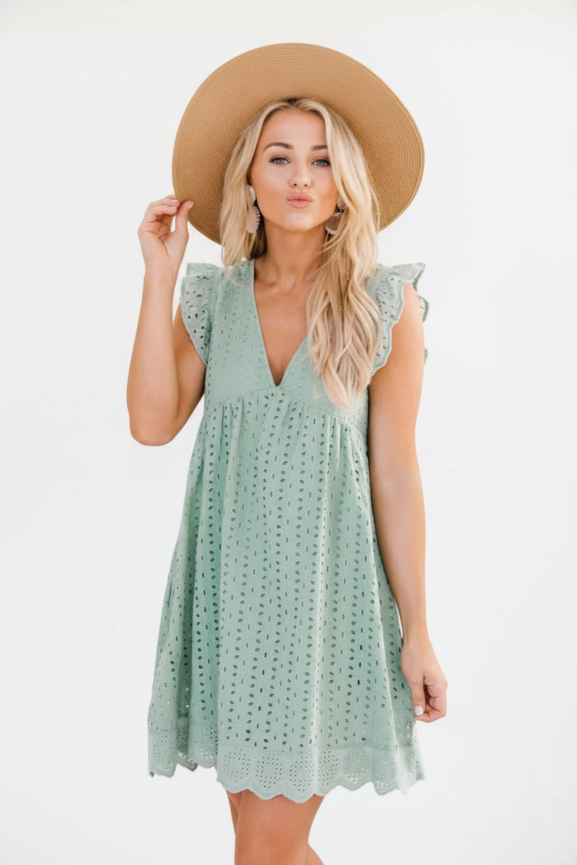 Robe courte femme sans manches en dentelle avec poches | ROBEMODE