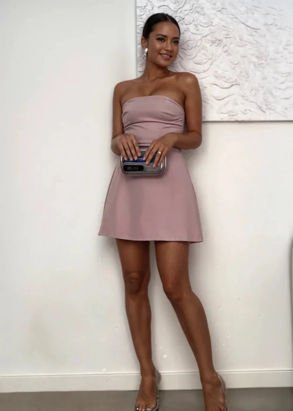 Robe strapless rose poudré avec pochette assortie | Coupe féminine + Style élégant + Facile à accessoiriser – ROBEMODE