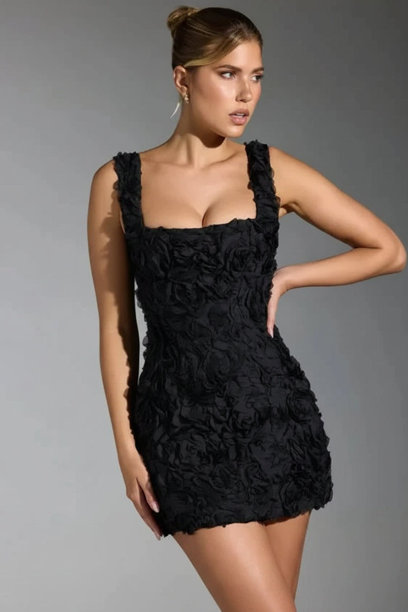 Robe Courte Soirée Femme Texture Florale Bretelles | ROBEMODE