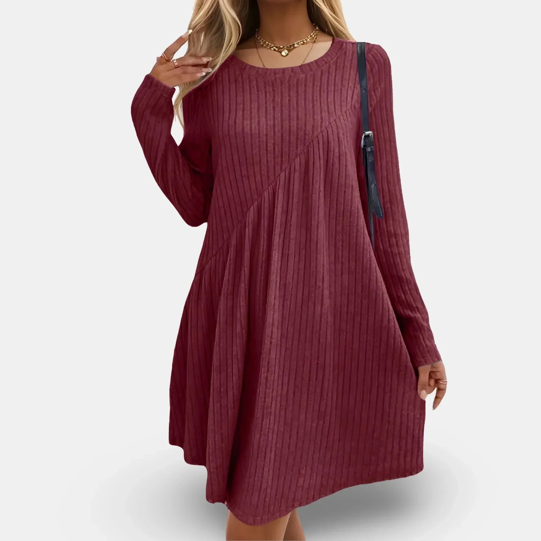 Robe courte texturée manches longues coupe fluide automne | ROBEMODE