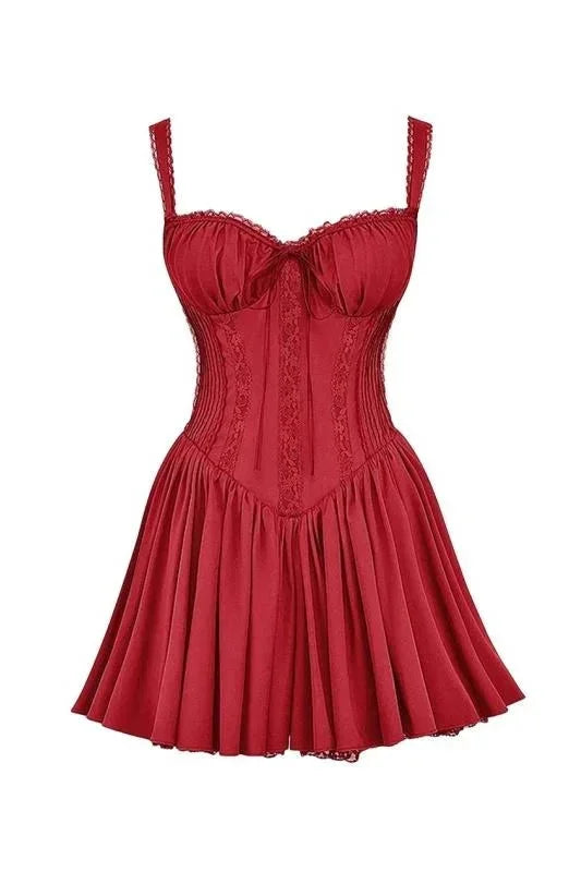 Robe courte évasée avec bretelles et décolleté froncé | ROBEMODE
