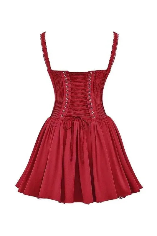 Robe courte évasée avec bretelles et décolleté froncé | ROBEMODE