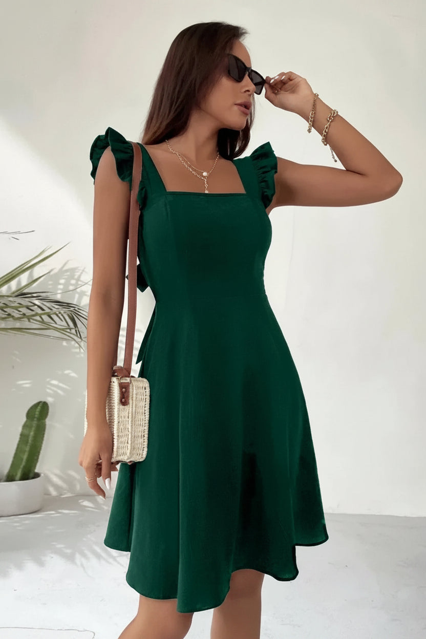 Robe Courte Évasée Femme Manches Volants Estivale | 5 Coloris XS-L | ROBEMODE