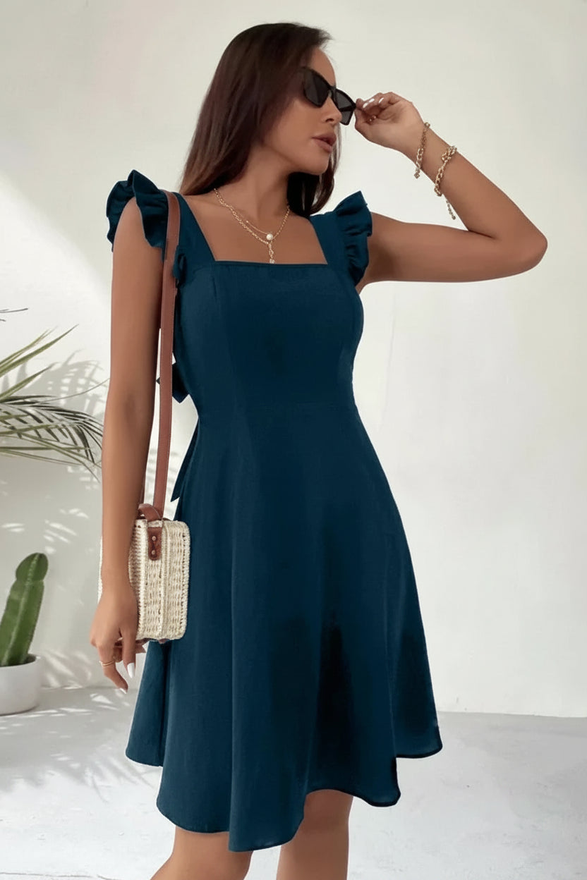 Robe Courte Évasée Femme Manches Volants Estivale | 5 Coloris XS-L | ROBEMODE