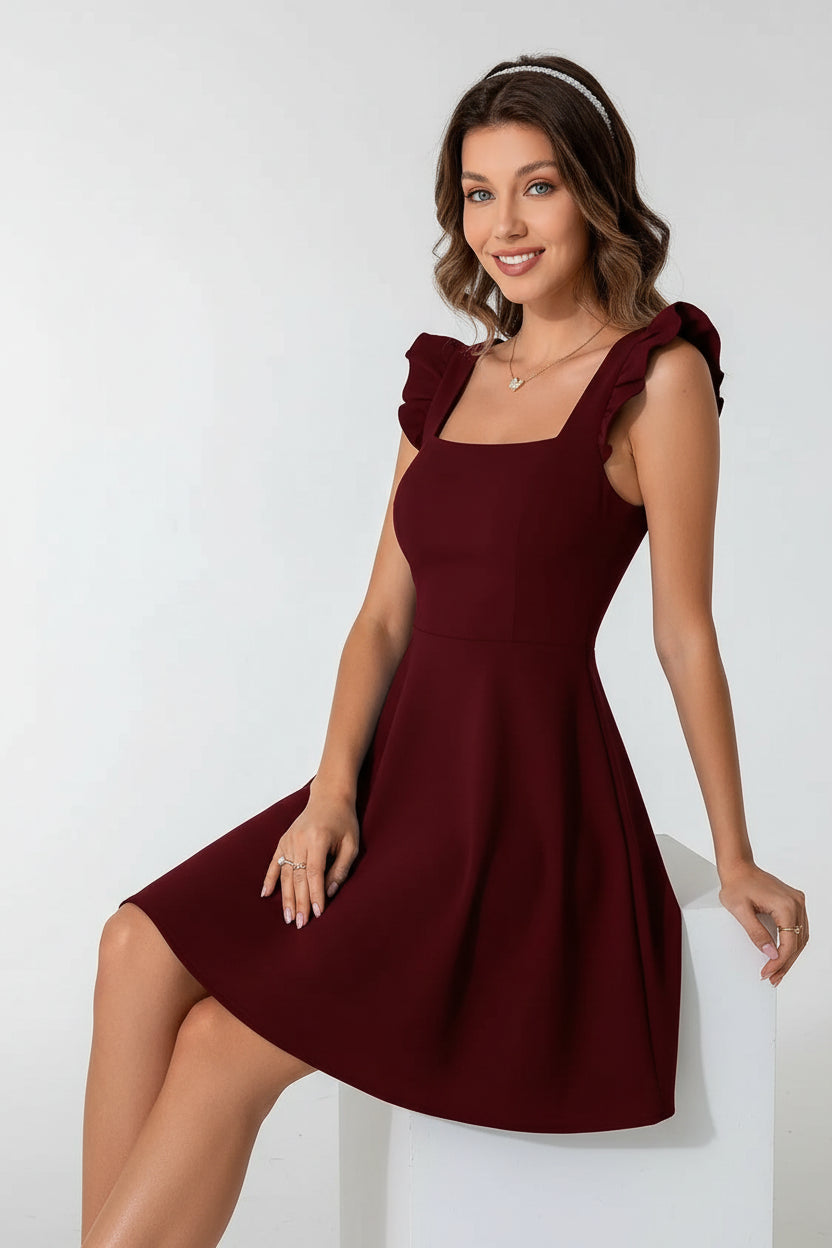 Robe Courte Évasée Femme Manches Volants Estivale | 5 Coloris XS-L | ROBEMODE