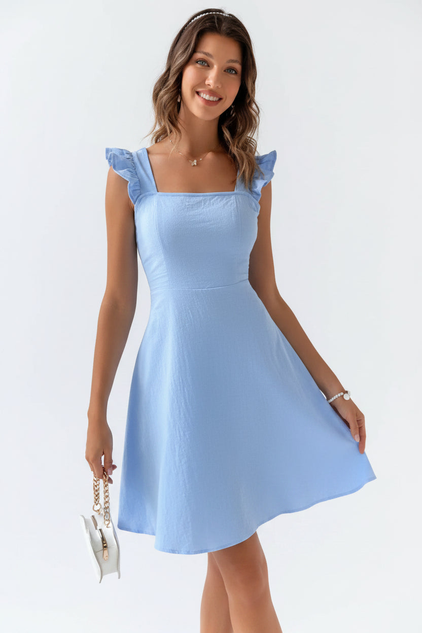 Robe Courte Évasée Femme Manches Volants Estivale | 5 Coloris XS-L | ROBEMODE
