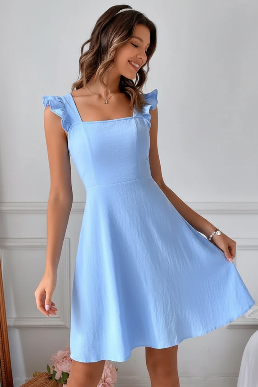 Robe Courte Évasée Femme Manches Volants Estivale | 5 Coloris XS-L | ROBEMODE