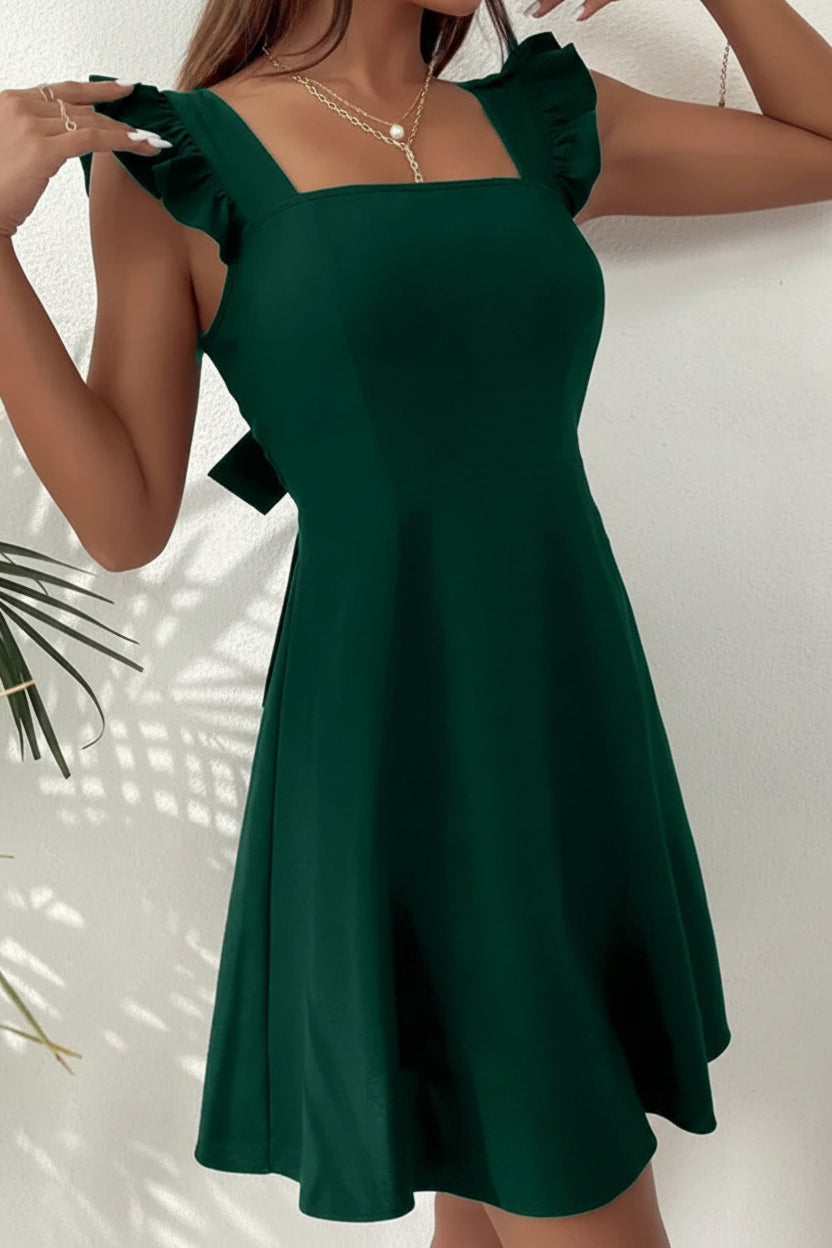 Robe Courte Évasée Femme Manches Volants Estivale | 5 Coloris XS-L | ROBEMODE