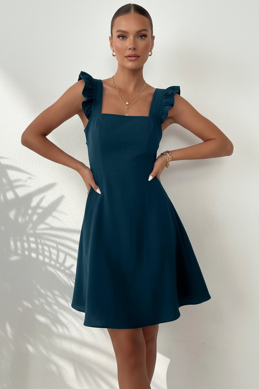 Robe Courte Évasée Femme Manches Volants Estivale | 5 Coloris XS-L | ROBEMODE