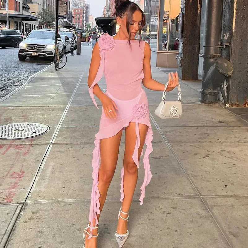 Robe Courte Femme Sans Manches Fleurs 1 Coloris | ROBEMODE