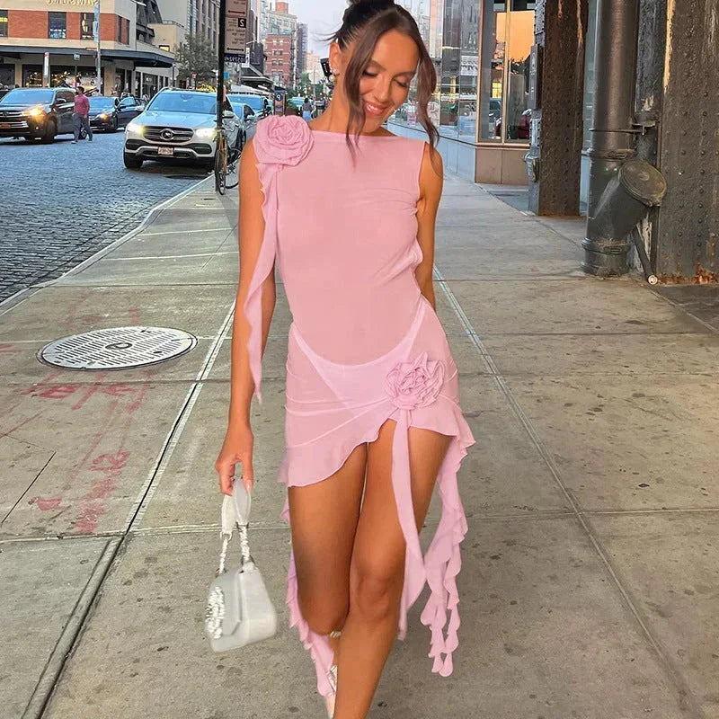 Robe Courte Femme Sans Manches Fleurs 1 Coloris | ROBEMODE