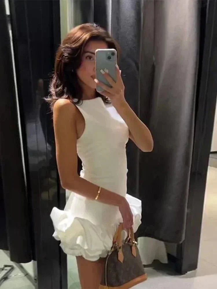 Robe Courte Sans Manches Ourlet Volanté 3 Coloris | ROBEMODE