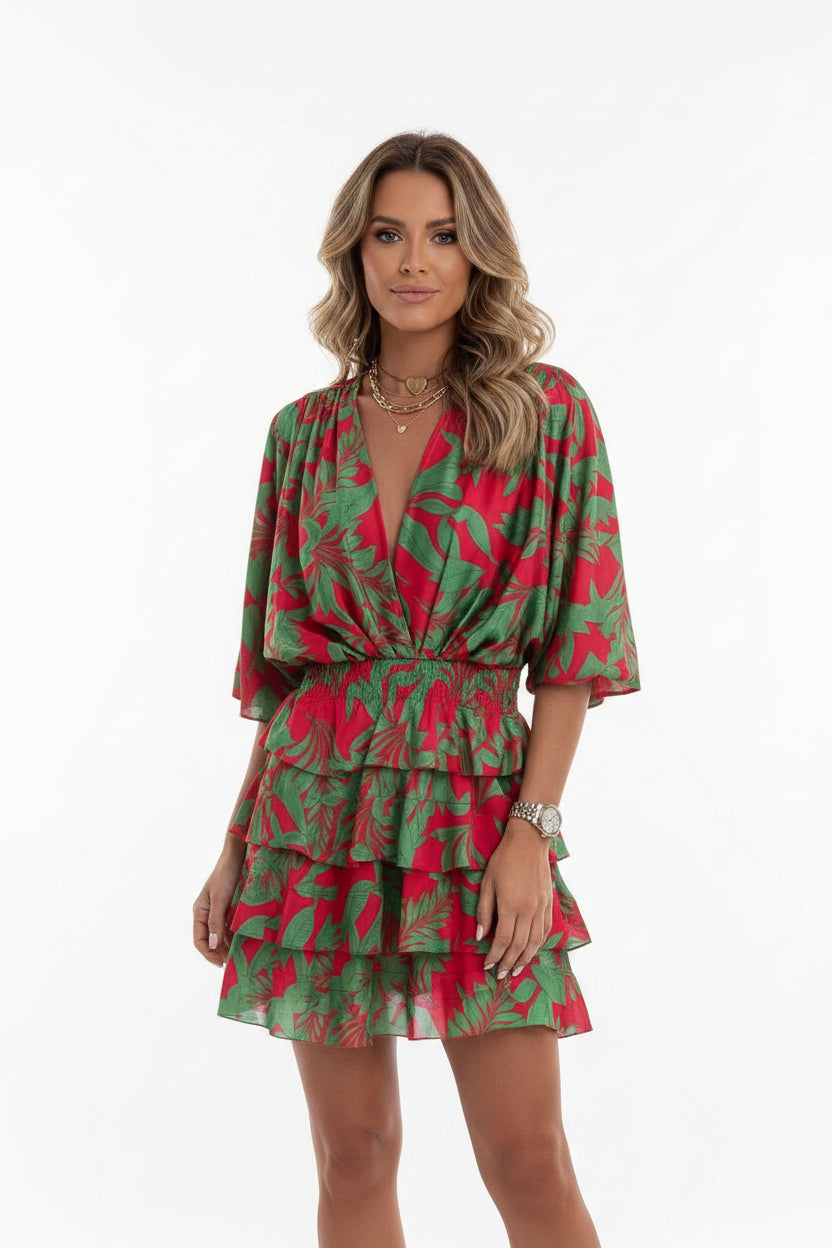 Robe Courte Femme Volants Imprimé Manches Amples 7 Coloris | ROBEMODE