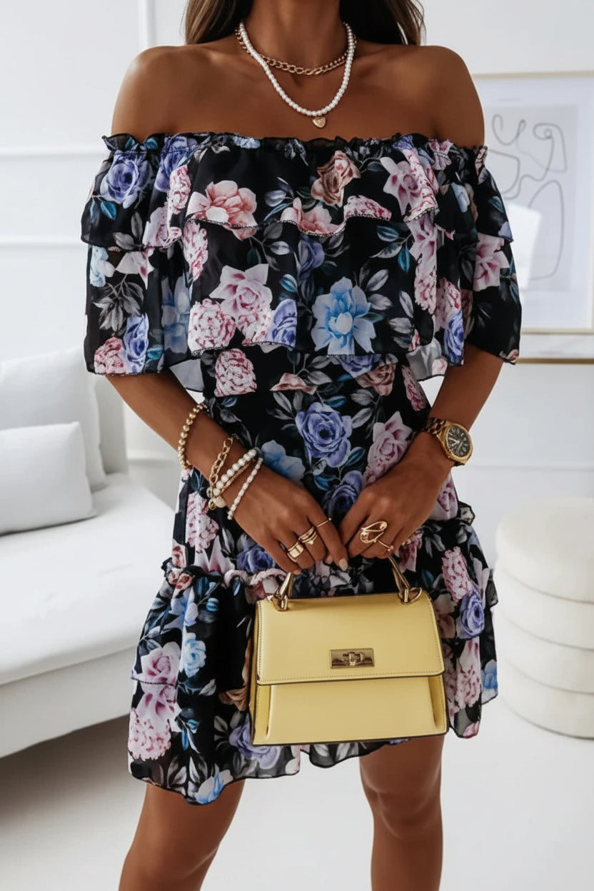 Robe Courte Volants Sans Manches Imprimée Fleurie 3 Coloris | ROBEMODE
