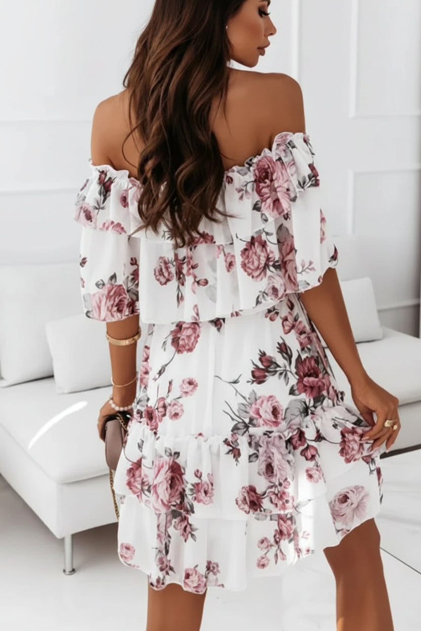 Robe Courte Volants Sans Manches Imprimée Fleurie 3 Coloris | ROBEMODE