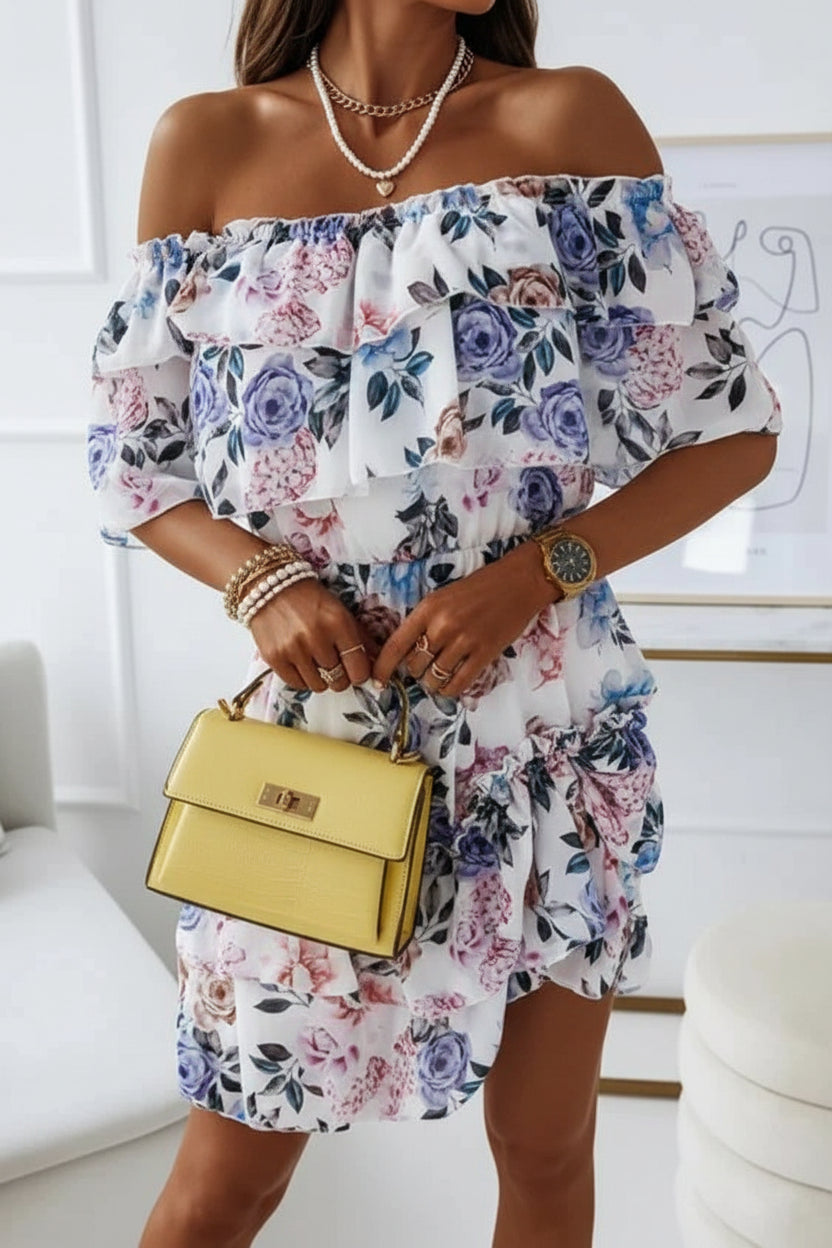 Robe Courte Volants Sans Manches Imprimée Fleurie 3 Coloris | ROBEMODE