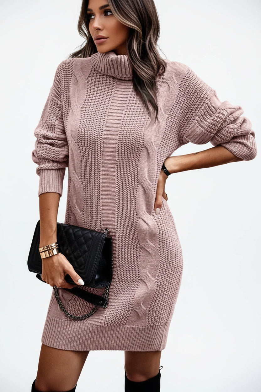 Robe pull courte femme torsadée avec col roulé | Coupe féminine + Style élégant + Facile à accessoiriser – ROBEMODE