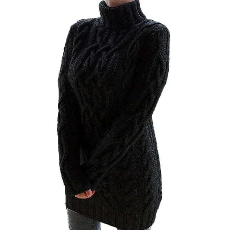 Robe pull femme torsadée col montant manches longues | Coupe féminine + Style élégant + Facile à accessoiriser – ROBEMODE