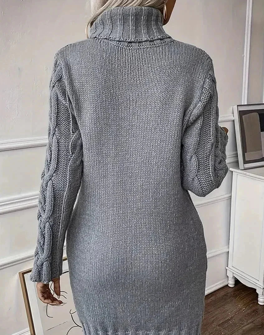 Robe pull femme torsadée col montant manches longues | Coupe féminine + Style élégant + Facile à accessoiriser – ROBEMODE